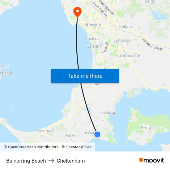 Balnarring Beach to Cheltenham map