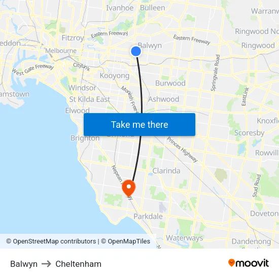 Balwyn to Cheltenham map
