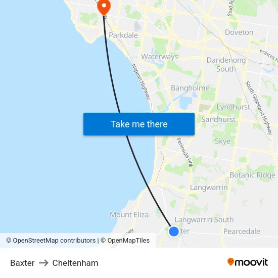 Baxter to Cheltenham map