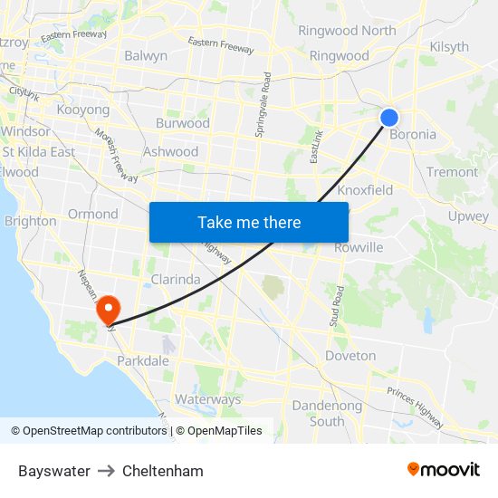 Bayswater to Cheltenham map