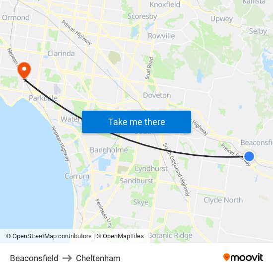 Beaconsfield to Cheltenham map