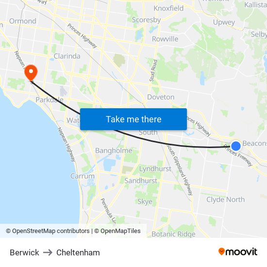 Berwick to Cheltenham map