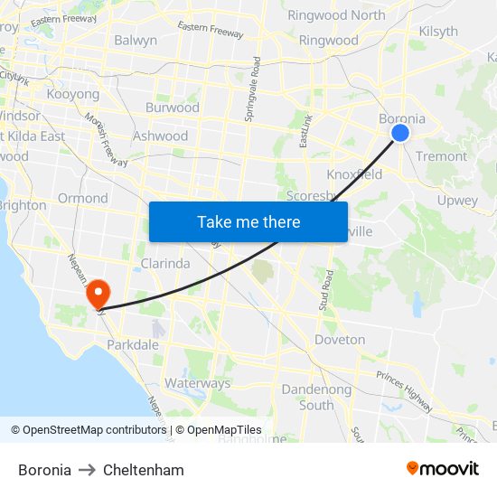 Boronia to Cheltenham map