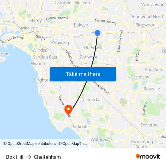 Box Hill to Cheltenham map