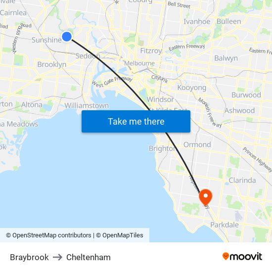 Braybrook to Cheltenham map