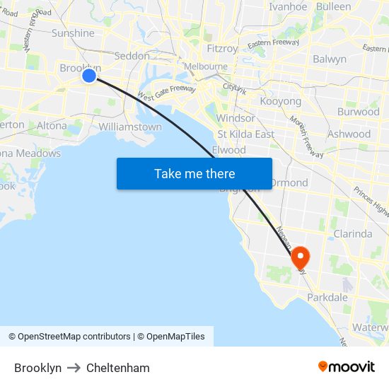 Brooklyn to Cheltenham map