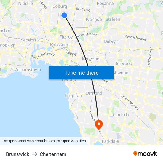 Brunswick to Cheltenham map