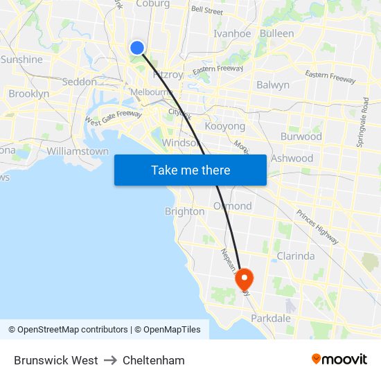 Brunswick West to Cheltenham map