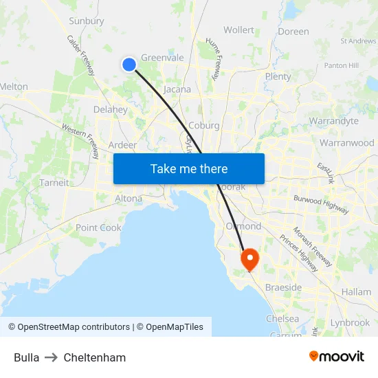 Bulla to Cheltenham map