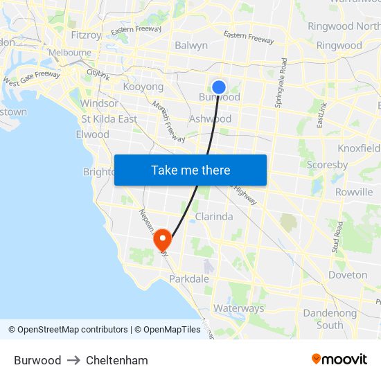 Burwood to Cheltenham map