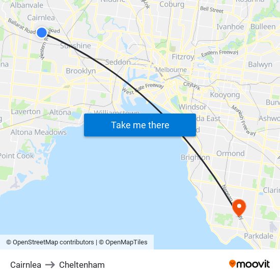 Cairnlea to Cheltenham map