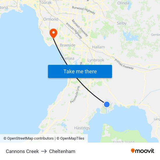 Cannons Creek to Cheltenham map