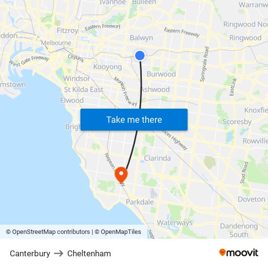 Canterbury to Cheltenham map