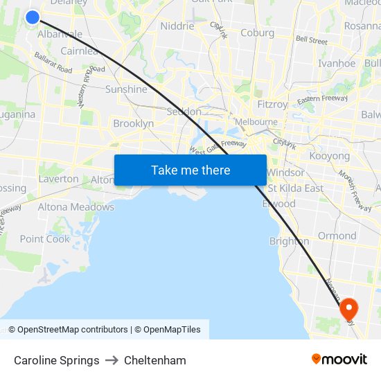 Caroline Springs to Cheltenham map