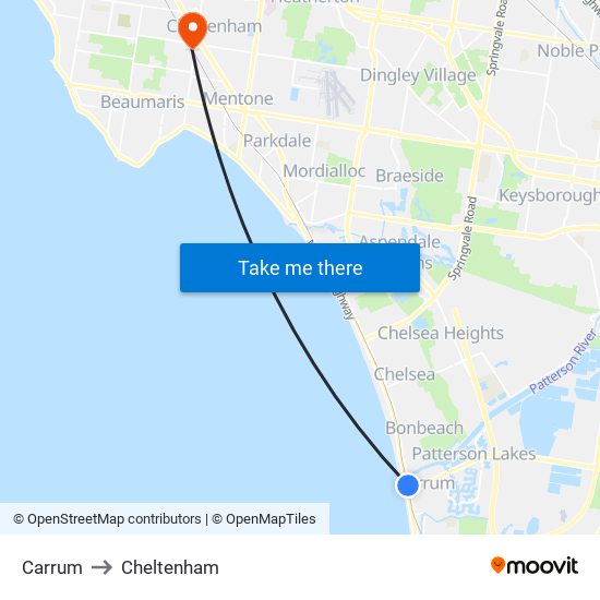 Carrum to Cheltenham map