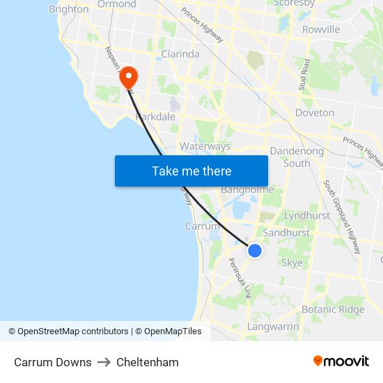 Carrum Downs to Cheltenham map