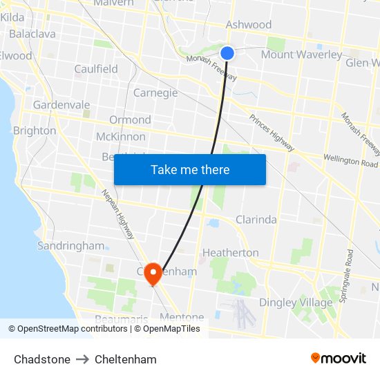 Chadstone to Cheltenham map