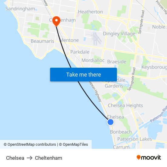 Chelsea to Cheltenham map