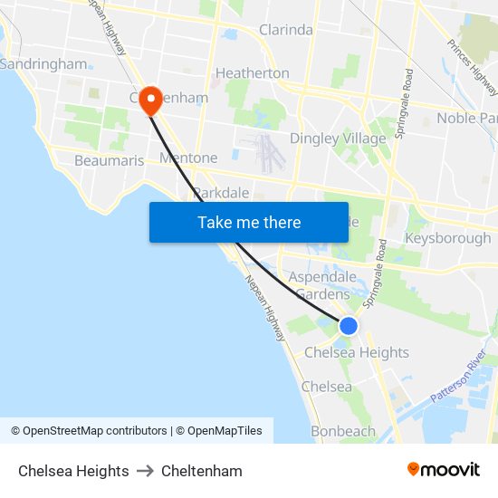 Chelsea Heights to Cheltenham map