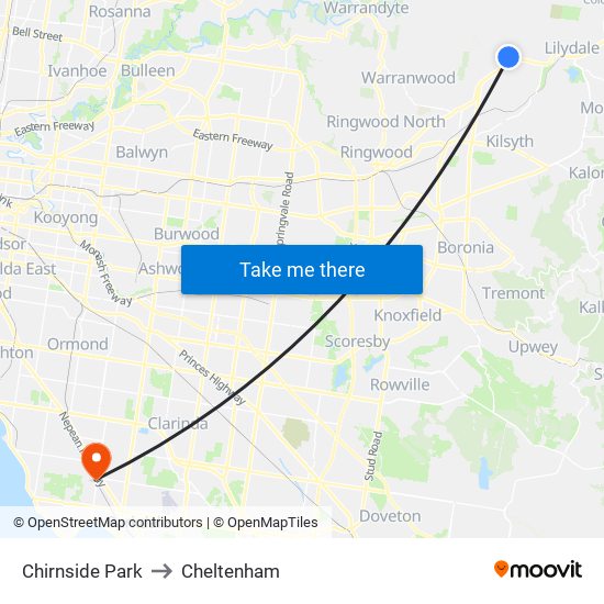 Chirnside Park to Cheltenham map