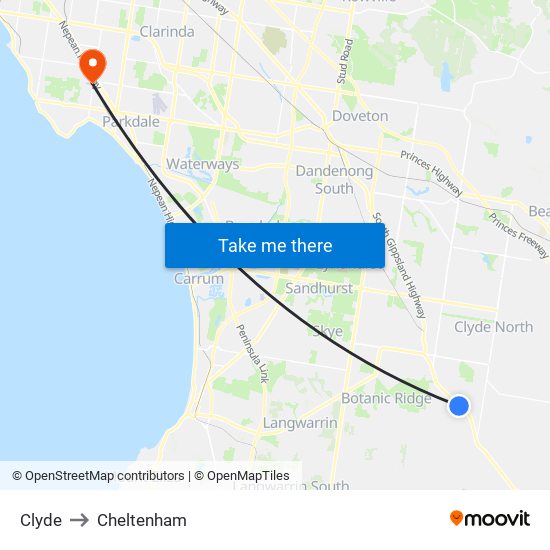 Clyde to Cheltenham map