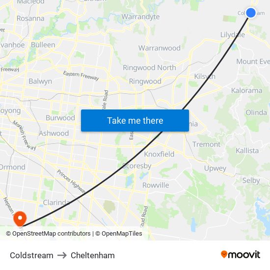 Coldstream to Cheltenham map