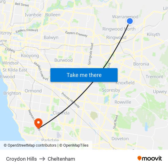 Croydon Hills to Cheltenham map