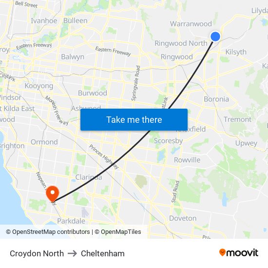 Croydon North to Cheltenham map