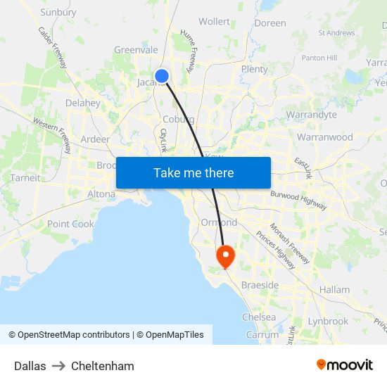 Dallas to Cheltenham map