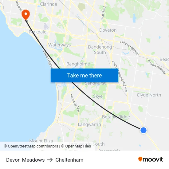 Devon Meadows to Cheltenham map