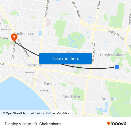 Dingley Village to Cheltenham map