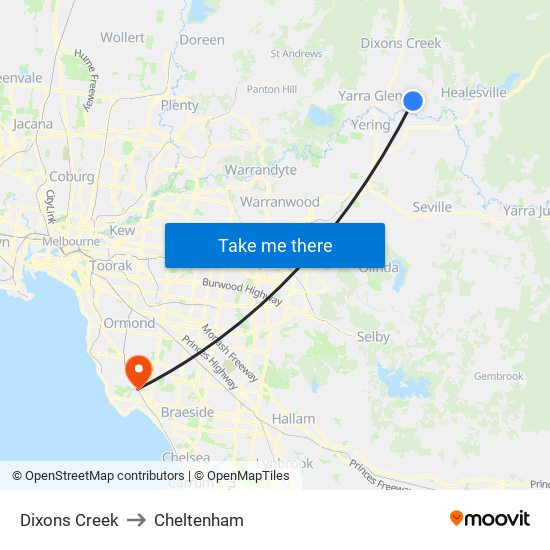 Dixons Creek to Cheltenham map