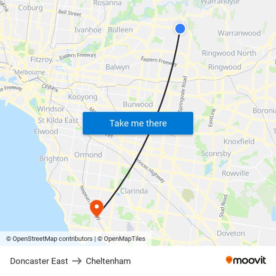 Doncaster East to Cheltenham map