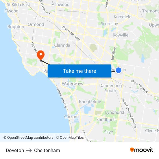 Doveton to Cheltenham map