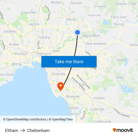 Eltham to Cheltenham map