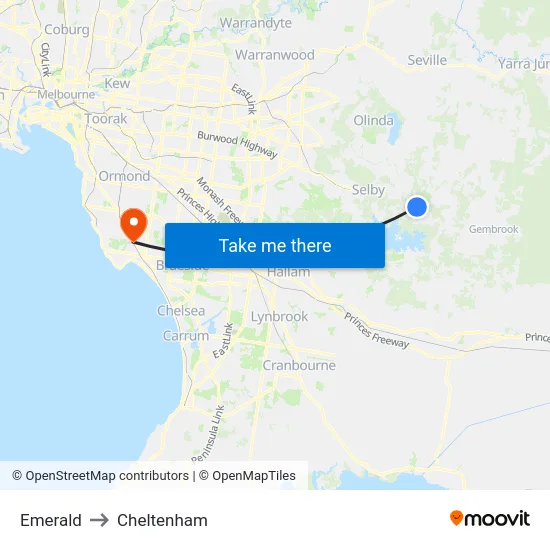 Emerald to Cheltenham map