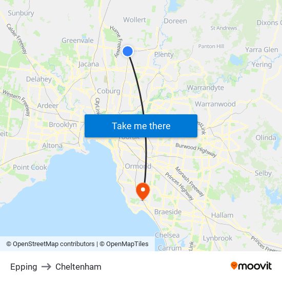 Epping to Cheltenham map