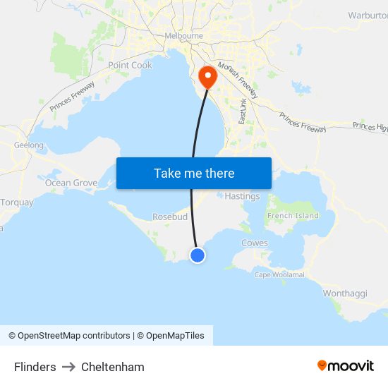 Flinders to Cheltenham map