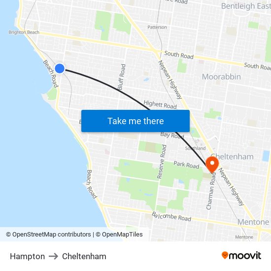 Hampton to Cheltenham map