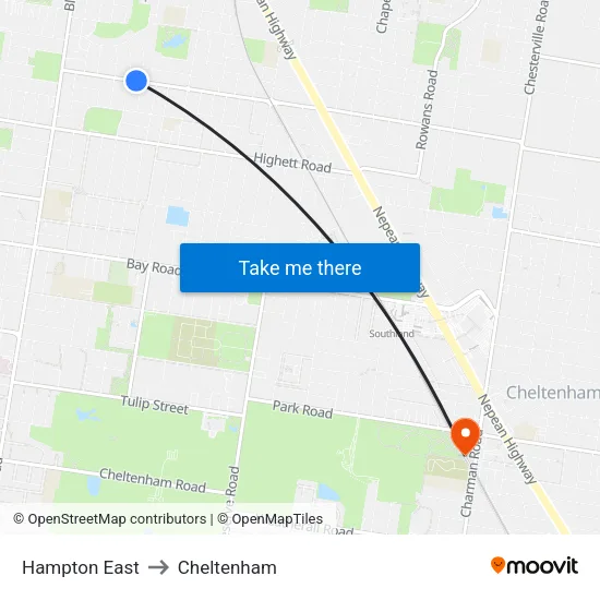 Hampton East to Cheltenham map