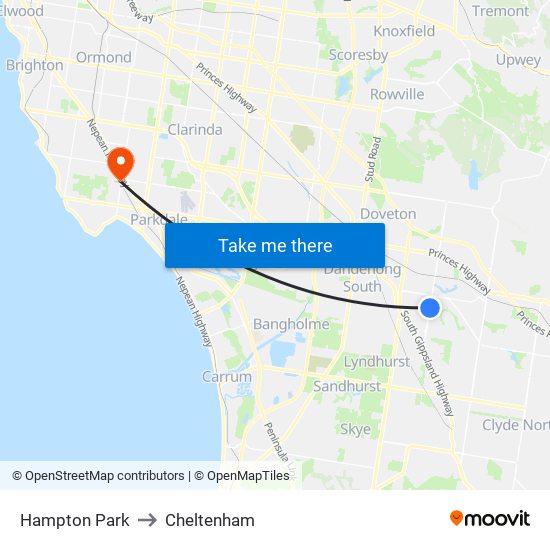 Hampton Park to Cheltenham map