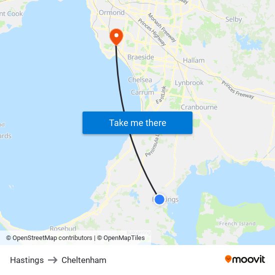 Hastings to Cheltenham map