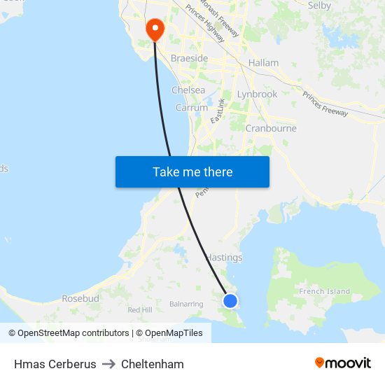 Hmas Cerberus to Cheltenham map