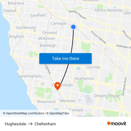 Hughesdale to Cheltenham map