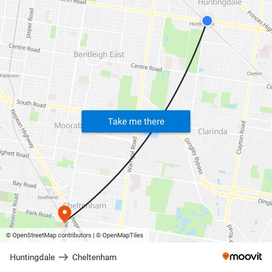 Huntingdale to Cheltenham map