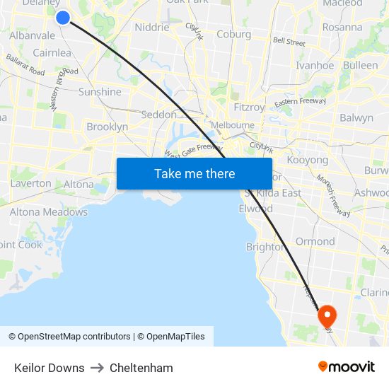 Keilor Downs to Cheltenham map