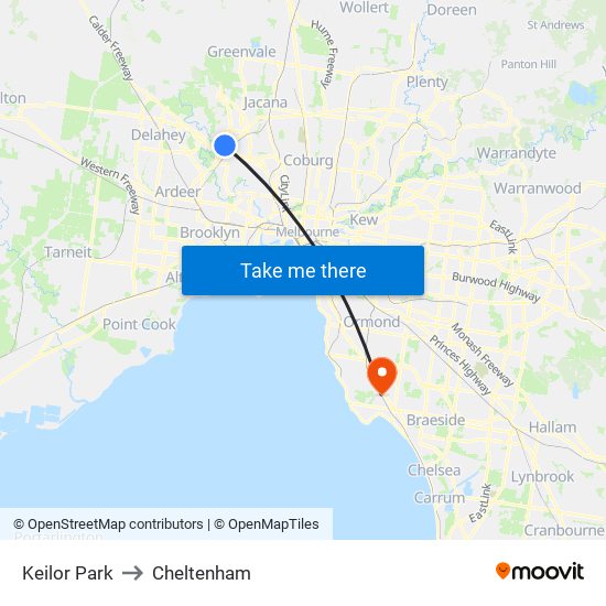 Keilor Park to Cheltenham map