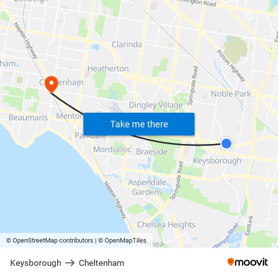 Keysborough to Cheltenham map