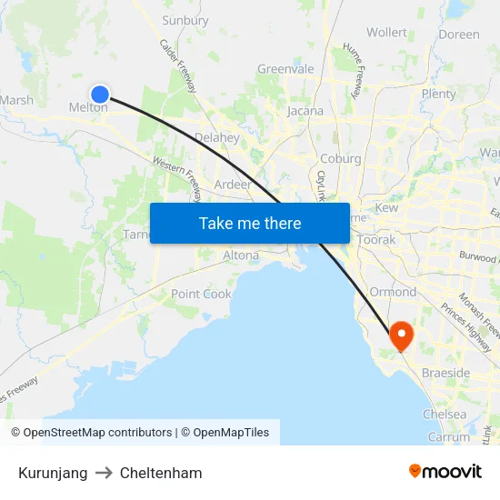 Kurunjang to Cheltenham map