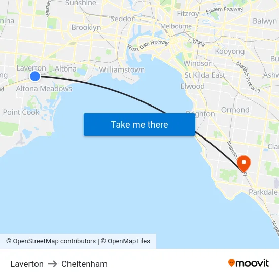 Laverton to Cheltenham map